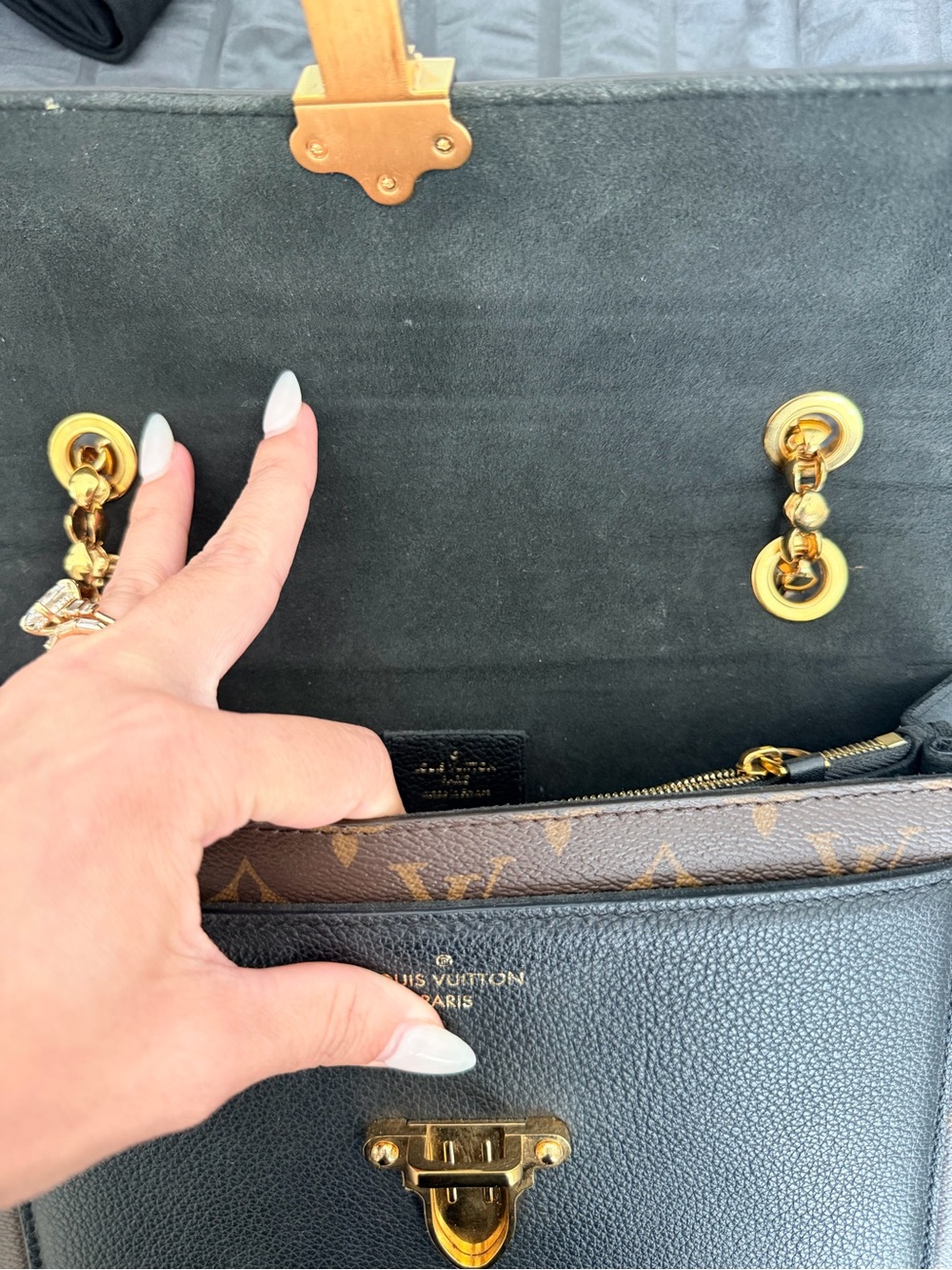 Louis Vuitton Monogram Canvas Shoulder Bag in Brown & Black with Gold Hardware - Picture 8 of 14
